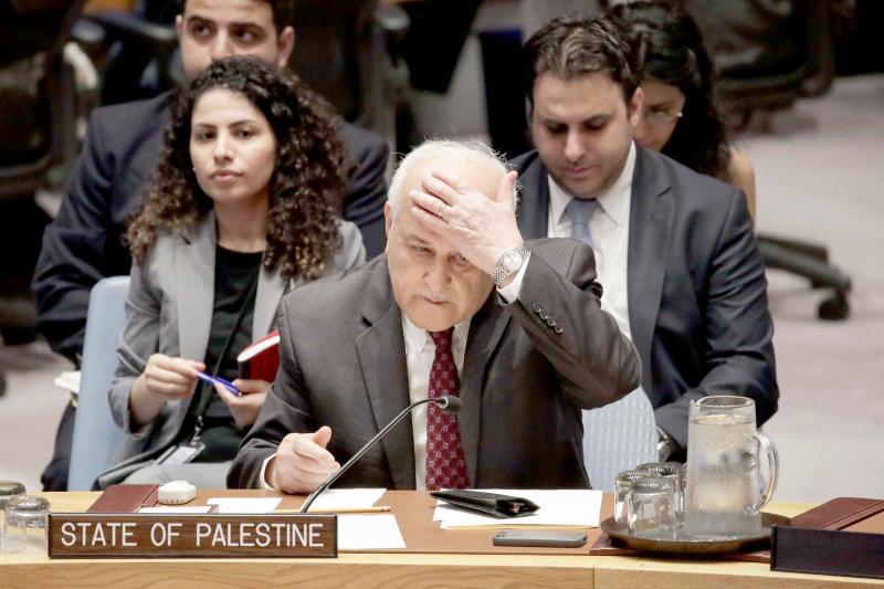 Permanent Observer of Palestine to the United Nations Riyad Mansour attends a UN Security Council meeting in New York, on July 24