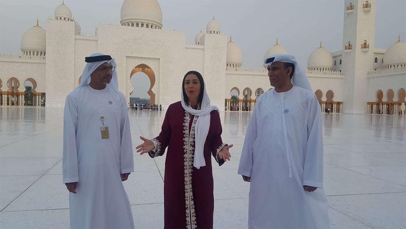 Israel's Culture and Sports Minister Miri Regev (C) visits the Sheikh Zayed Grand Mosque in Abu Dhabi,