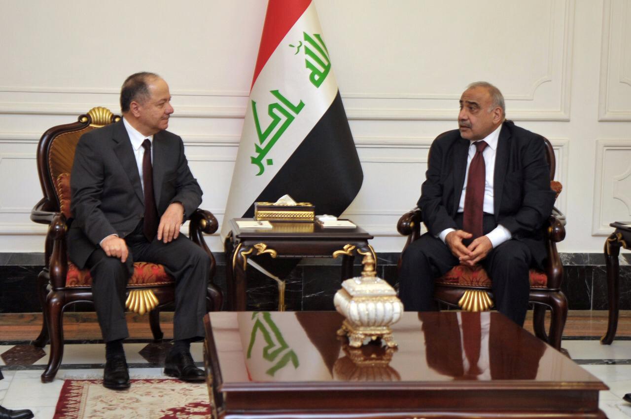 Iraqi Prime Minister Adel Abdul Mahdi meets with former Iraqi Kurdish region President Masoud Barzani in Baghdad, Iraq November 22, 2018.