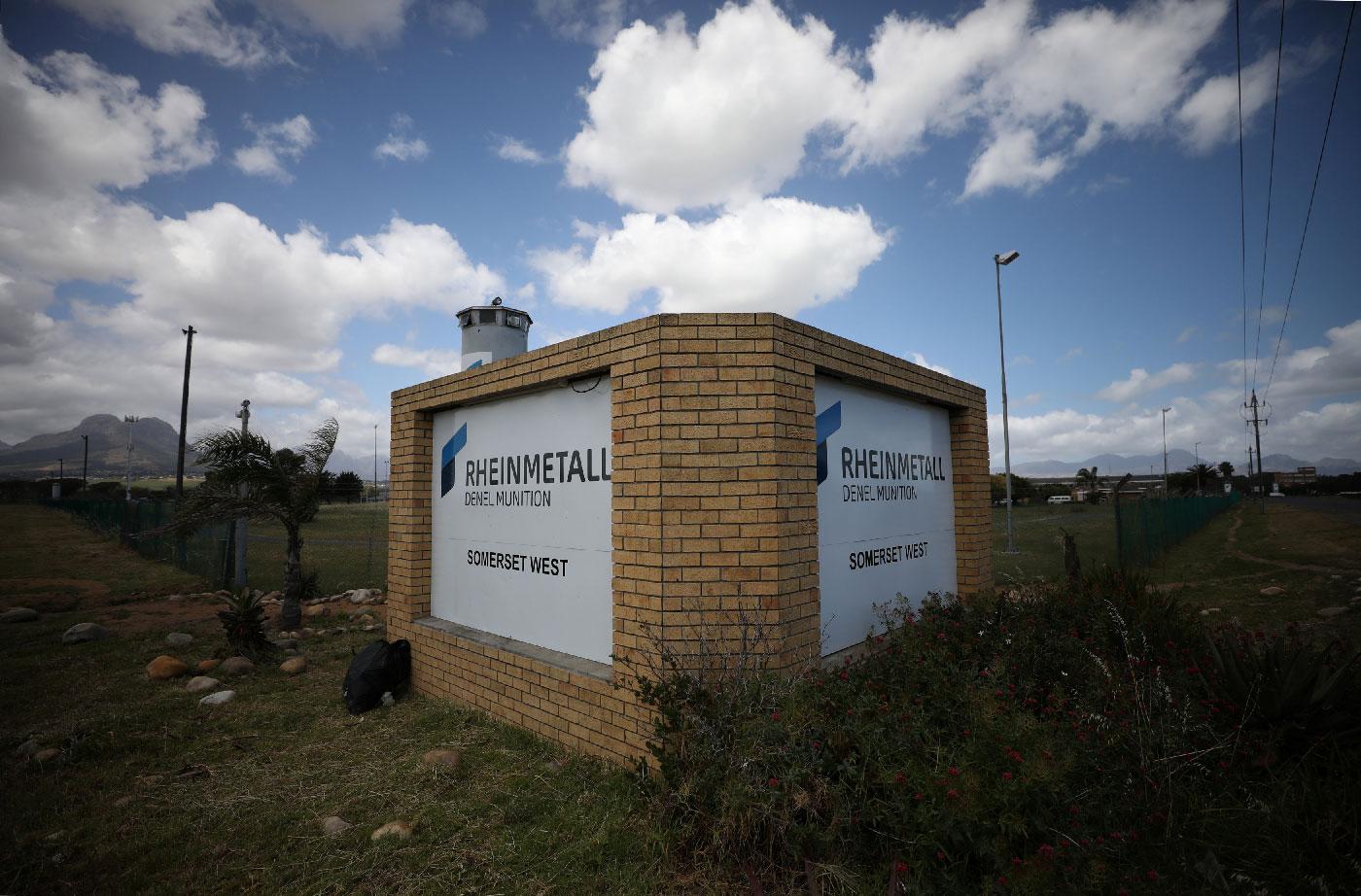 A corporate logo is seen outside the Rheinmetall Denel munitons plant near Cape Town, South Africa, November 6, 2018.
