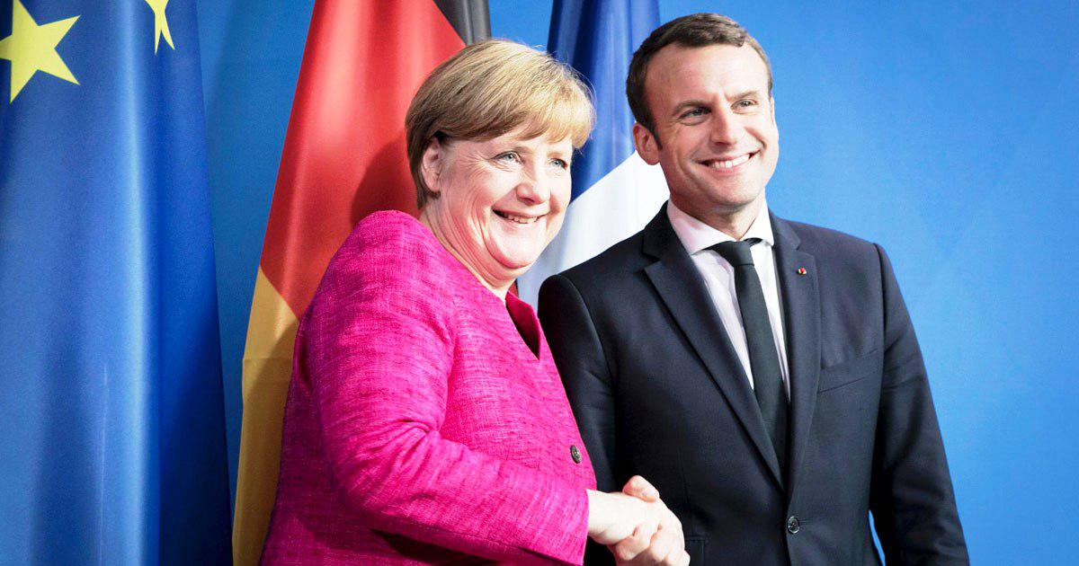 الرئيس الفرنسي امانويل ماكرون والمستشارة الالمانية أنجيلا ميركل