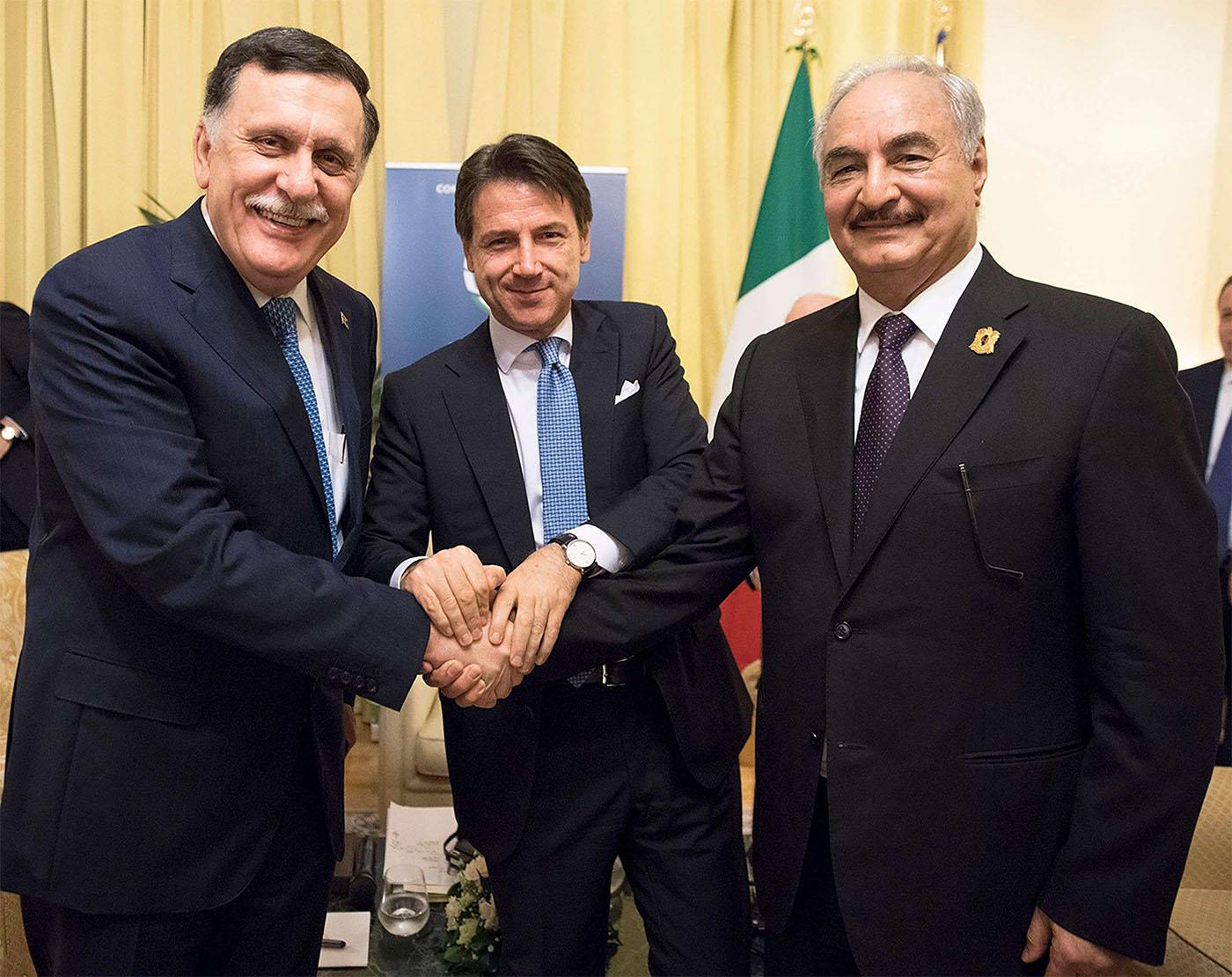Prime Minister Fayez al-Sarraj (L) and Libya Chief of Staff, Marshall Khalifa Haftar (R) 
