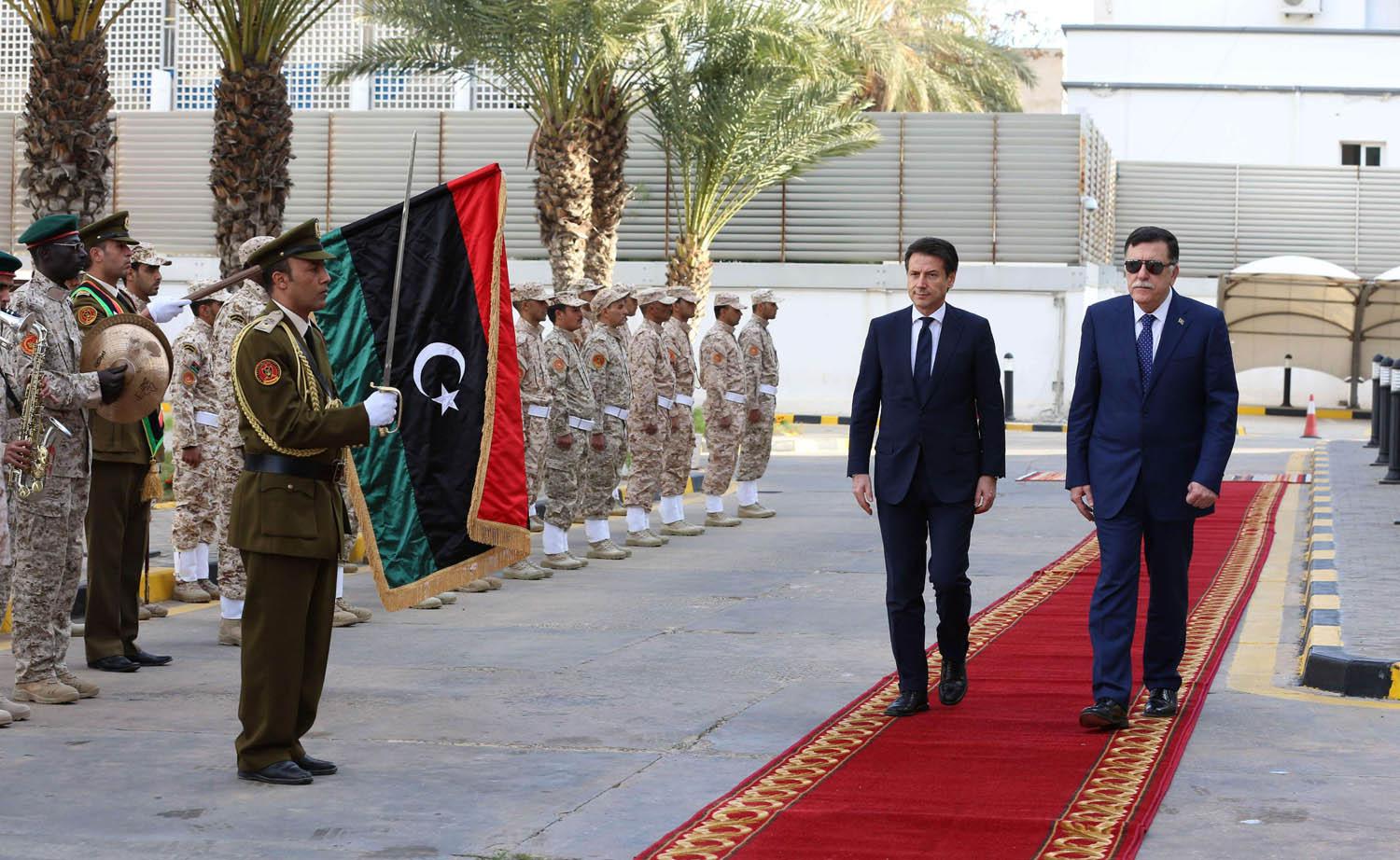 رئيس الحكومة الليبية فايز السراج يستقبل رئيس الوزراء الإيطالي جوزيبي كونتي في طرابلس