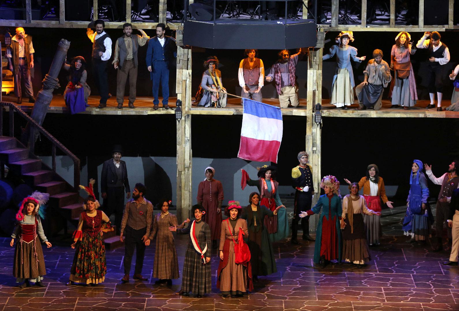 A scene from the musical production Les Miserables, performed by Iranian artists at the Espinas Hotel in the capital Tehran on December 3, 2018.