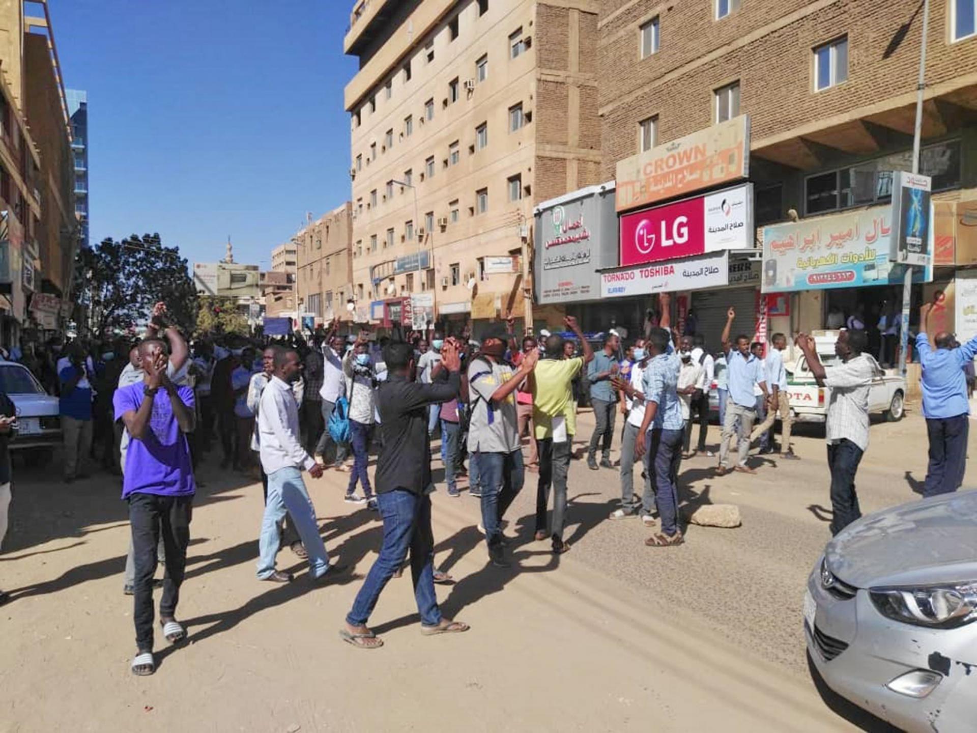 Sudanese protesters chant slogans during an anti-government demonstration in the capital Khartoum on January 6, 2019.