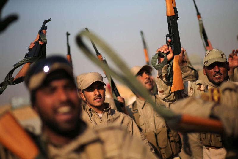 A file photo shows Iraqi paramilitary forces training at a camp in Makhmur, Iraq.