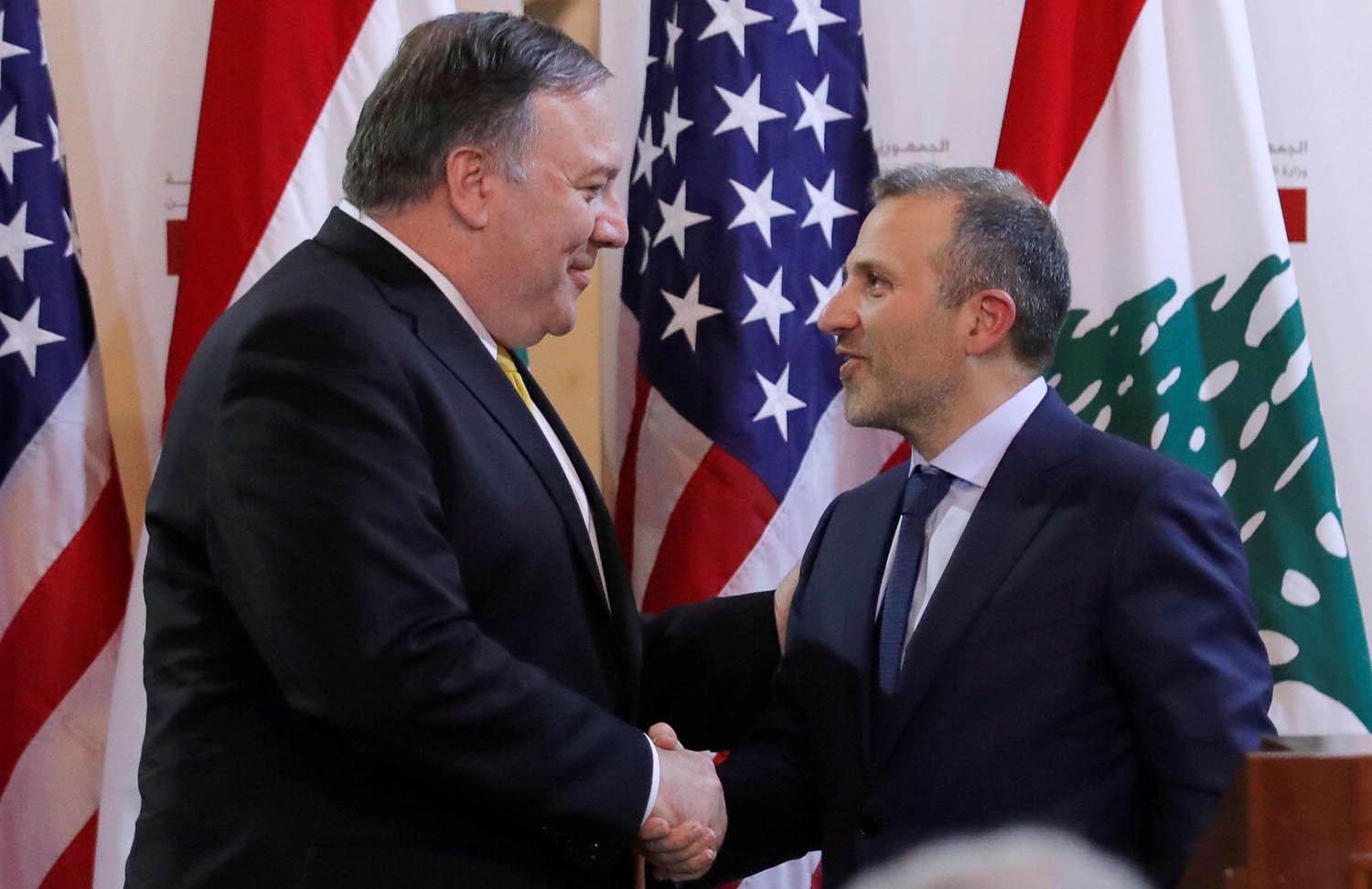 وزير الخارجية الأميركي مايك بومبيو مع وزير الخارجية اللبناني جبران باسيل في بيروت