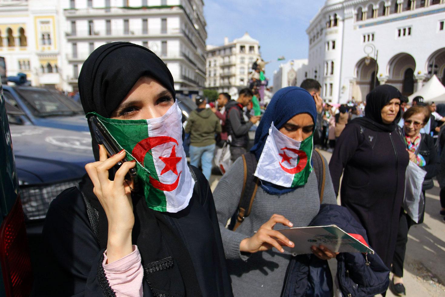 Hundreds of students gather to protest the decision of Algerian President Abdelaziz Bouteflika to run for a fifth term, in Algiers, Tuesday, March 5, 2019. 