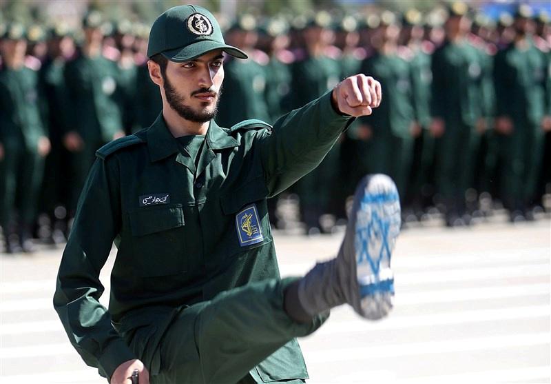 An Iranian Officer of Revolutionary Guards, with Israel flag drawn on his boots, is seen during graduation ceremony, held for the military cadets in a military academy, in Tehran, Iran June 30, 2018.