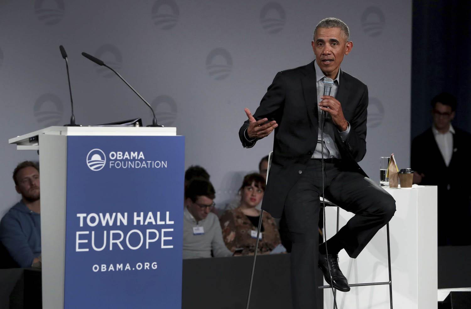 الرئيس الأميركي السابق باراك أوباما في محاضرة في برلين