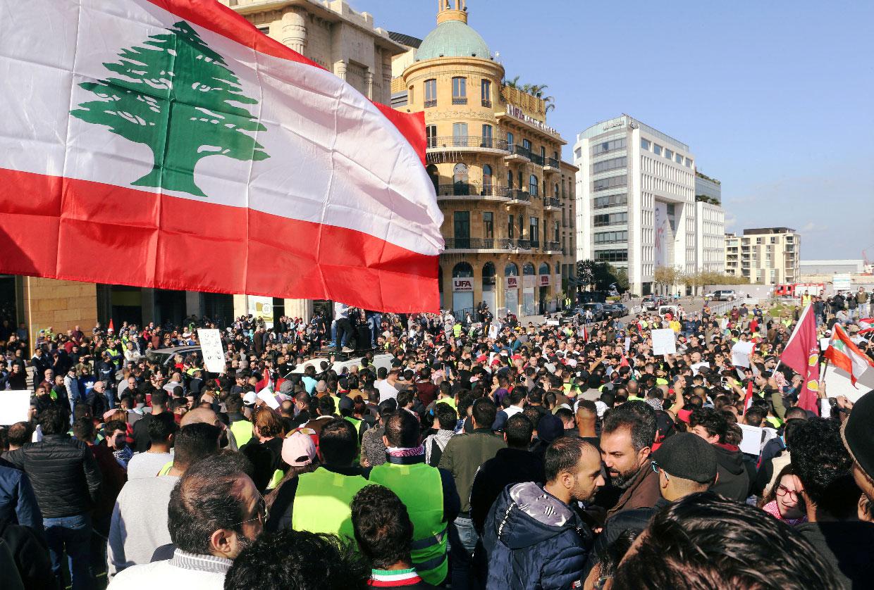 People take part in a protest over the Lebanon's economy and politics in Beirut