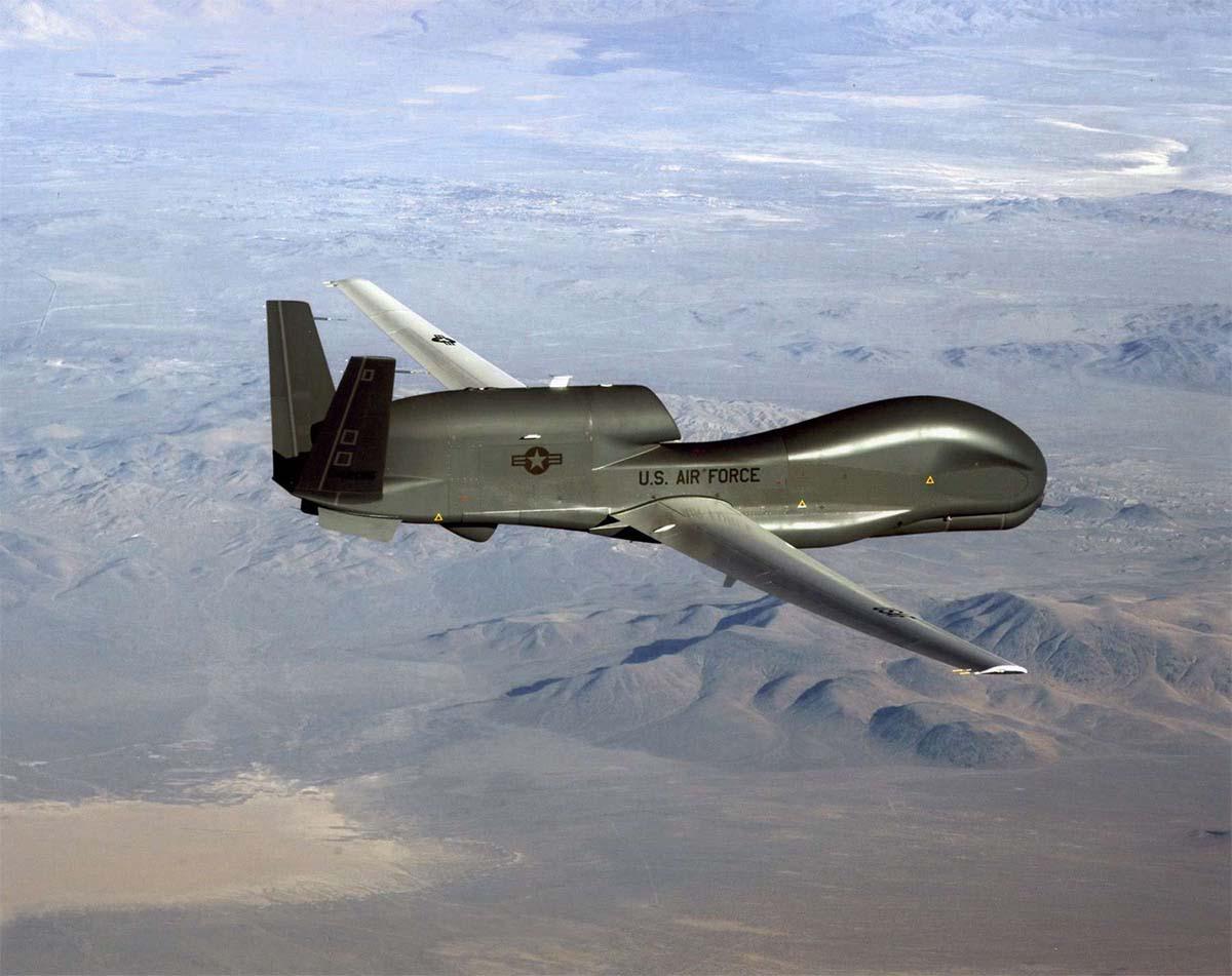 The downed RQ-4 Global Hawk, unmanned surveillance and reconnaissance aircraft