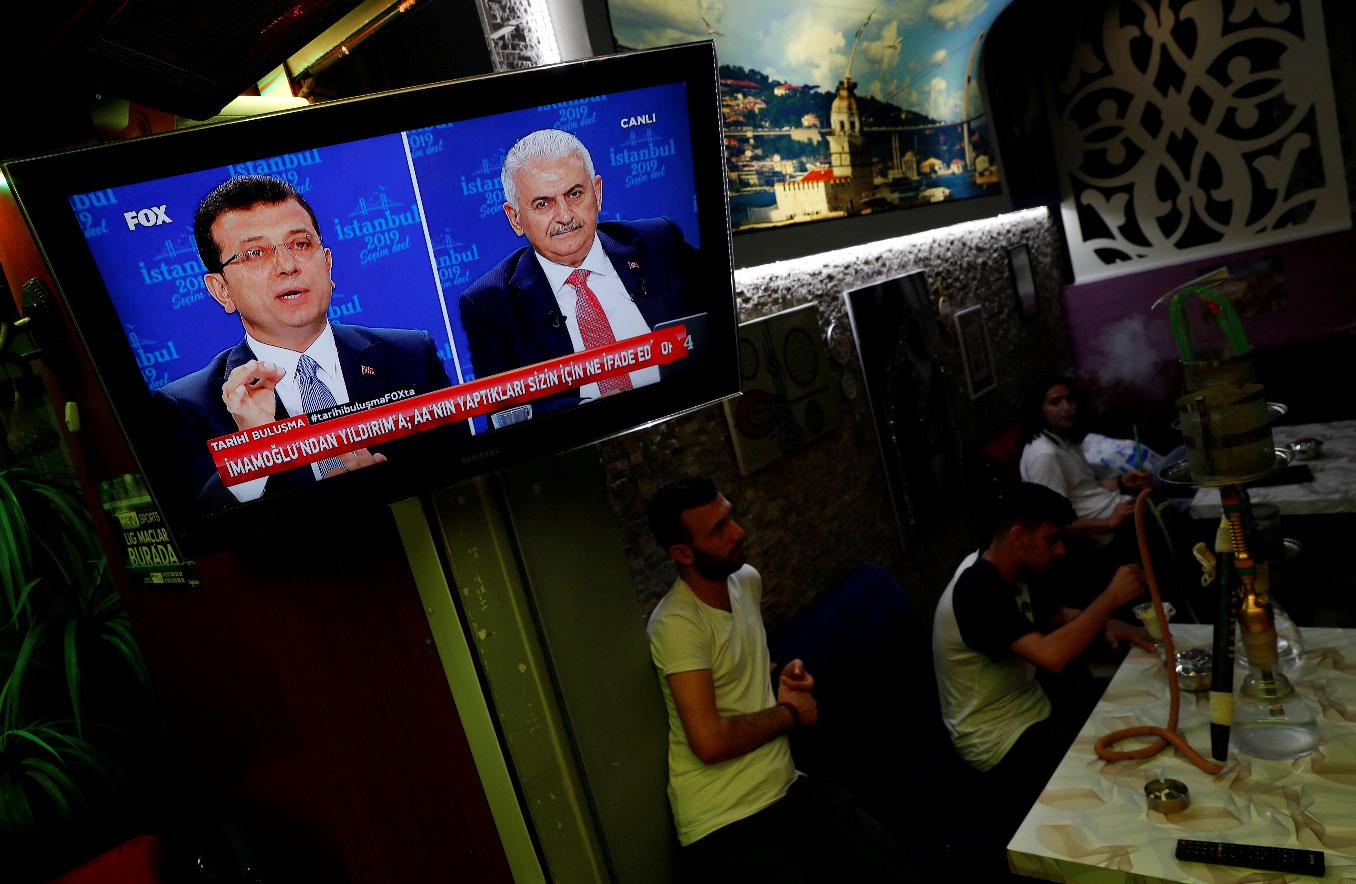 Televised debate between Istanbul's mayoral candidates Ekrem Imamoglu of the CHP and Binali Yildirim of the AKP