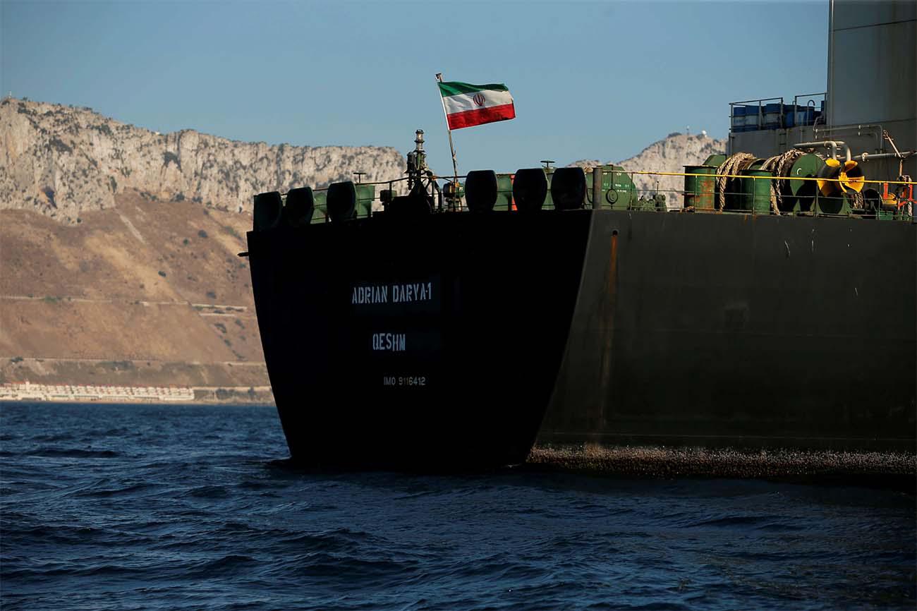 he Iranian flag flies on board the Iranian oil tanker Adrian Darya 1, formerly named Grace 1,