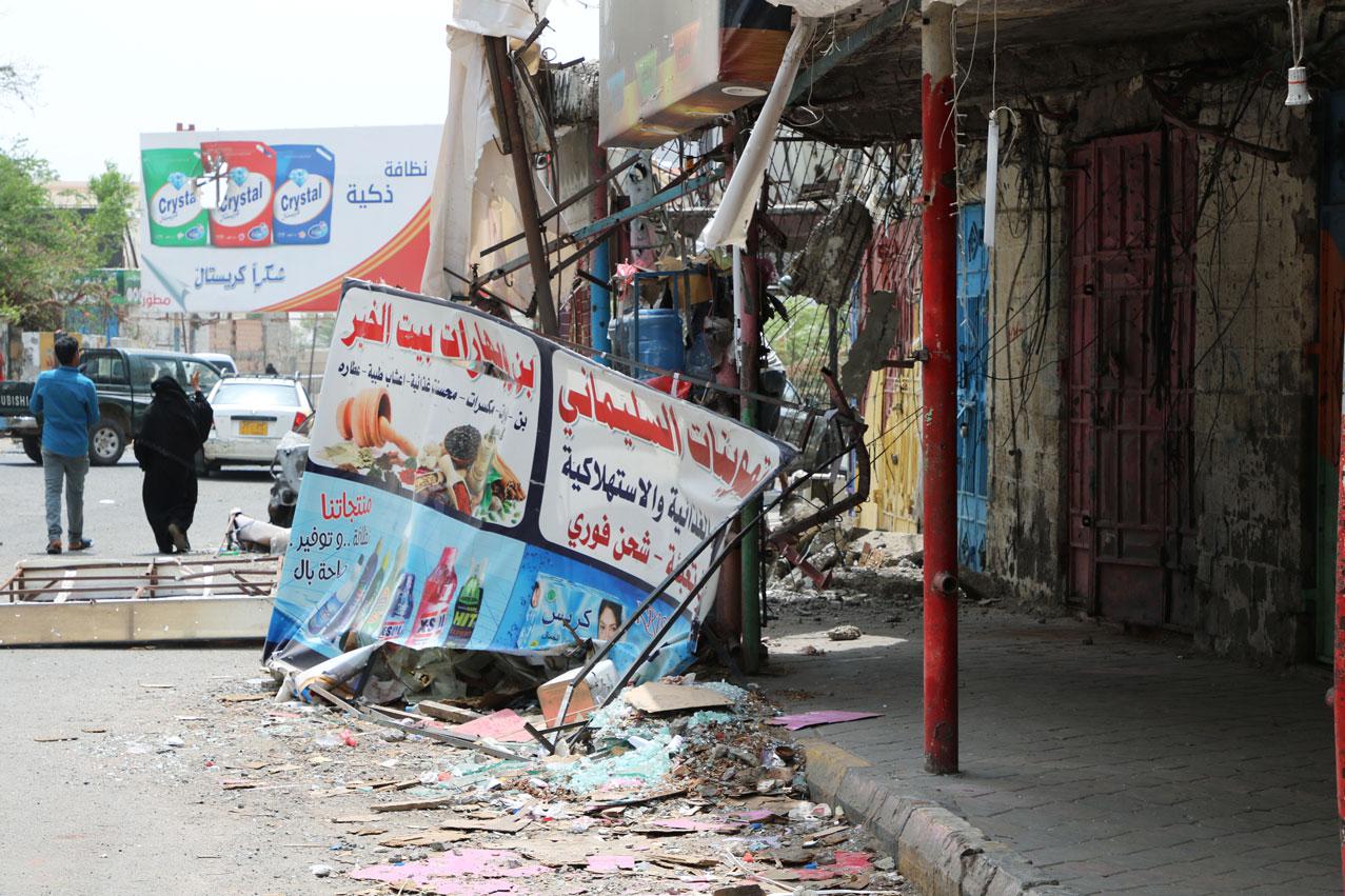 Shops damaged during clashes between separatists and government forces are pictured in AdenShops damaged during clashes between separatists and government forces are pictured in Aden