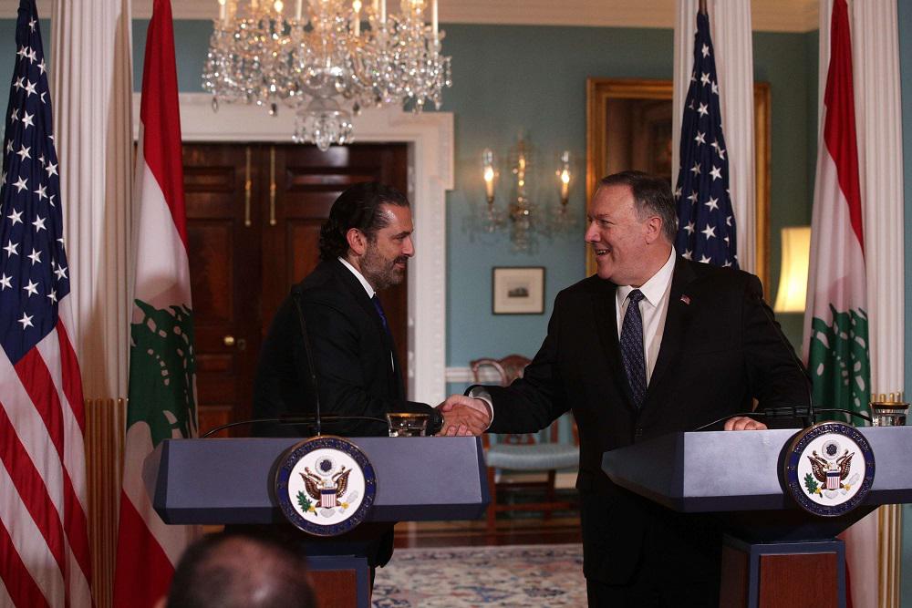 وزير الخارجية الاميركي مايك بومبيو ورئيس وزراء لبنان سعد الحريري