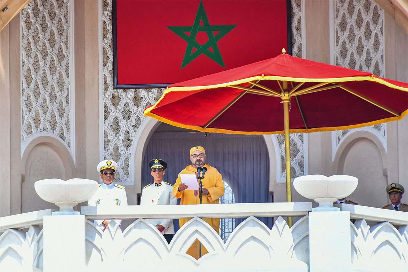 Moroccan King Mohammed VI greeting the crowd during a ceremony of allegiance, at the King's palace in Tetouan 