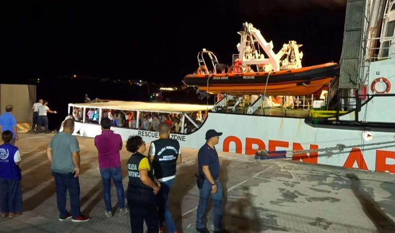 Opens Arms charity ship arriving at the port of Lampedusa