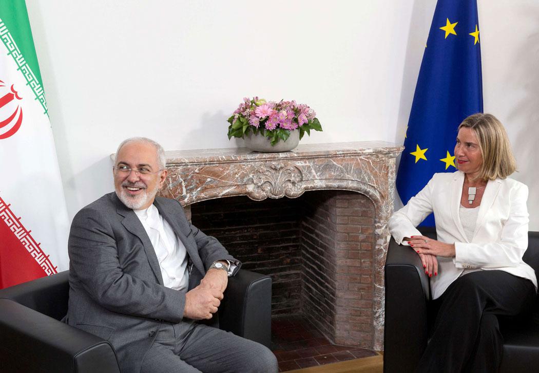 Iran's Foreign Minister Mohammad Javad Zarif attends a meeting with European Union foreign policy chief Federica Mogherini