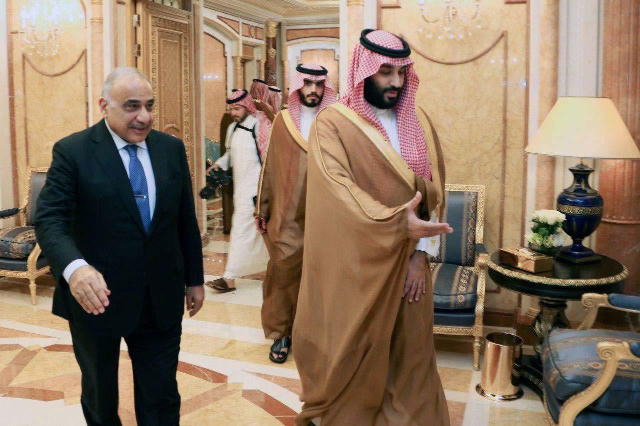Iraqi Prime Minister Adel Abdel Mahdi is welcomed by Saudi Crown Prince Mohammed bin Salman in Jeddah