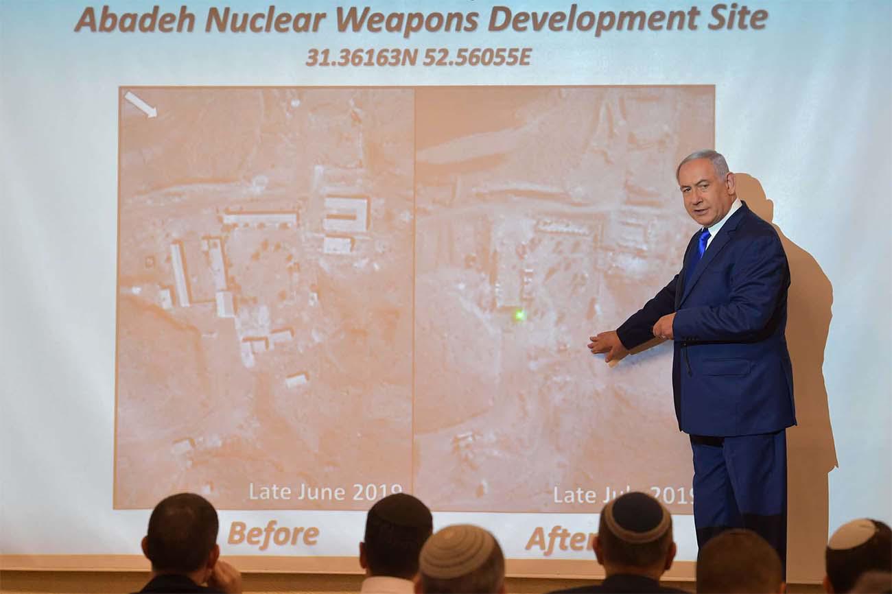 Netanyahu speaks during his meeting with the media representatives regarding the Iranian Nuclear Programme