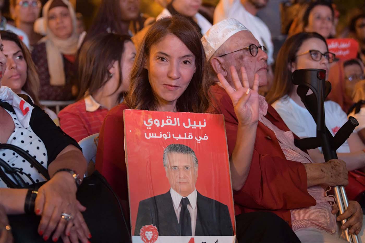 Detained karoui is campaigning through his wife Salwa Smaoui