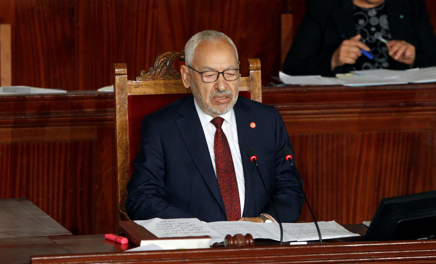 Rached Ghannouchi attends the parliament's opening with a session to elect a speaker