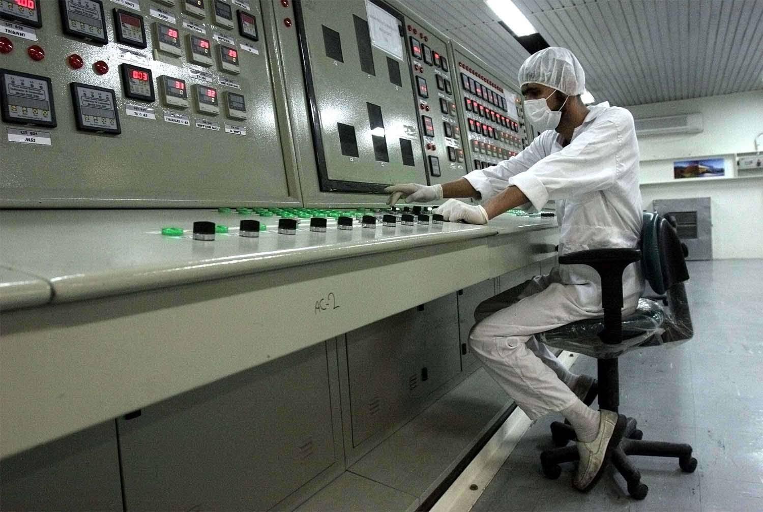 A technician works at the Uranium Conversion Facility just outside the city of Isfahan