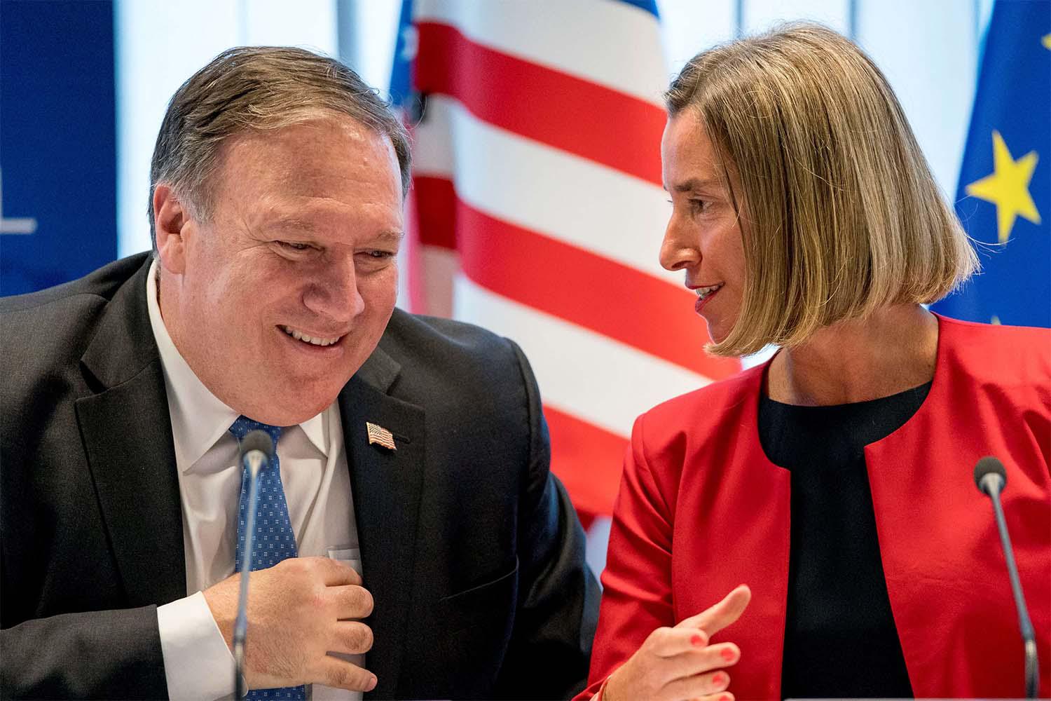 Secretary of State Mike Pompeo, left, and EU Commission Vice President Federica Mogherini