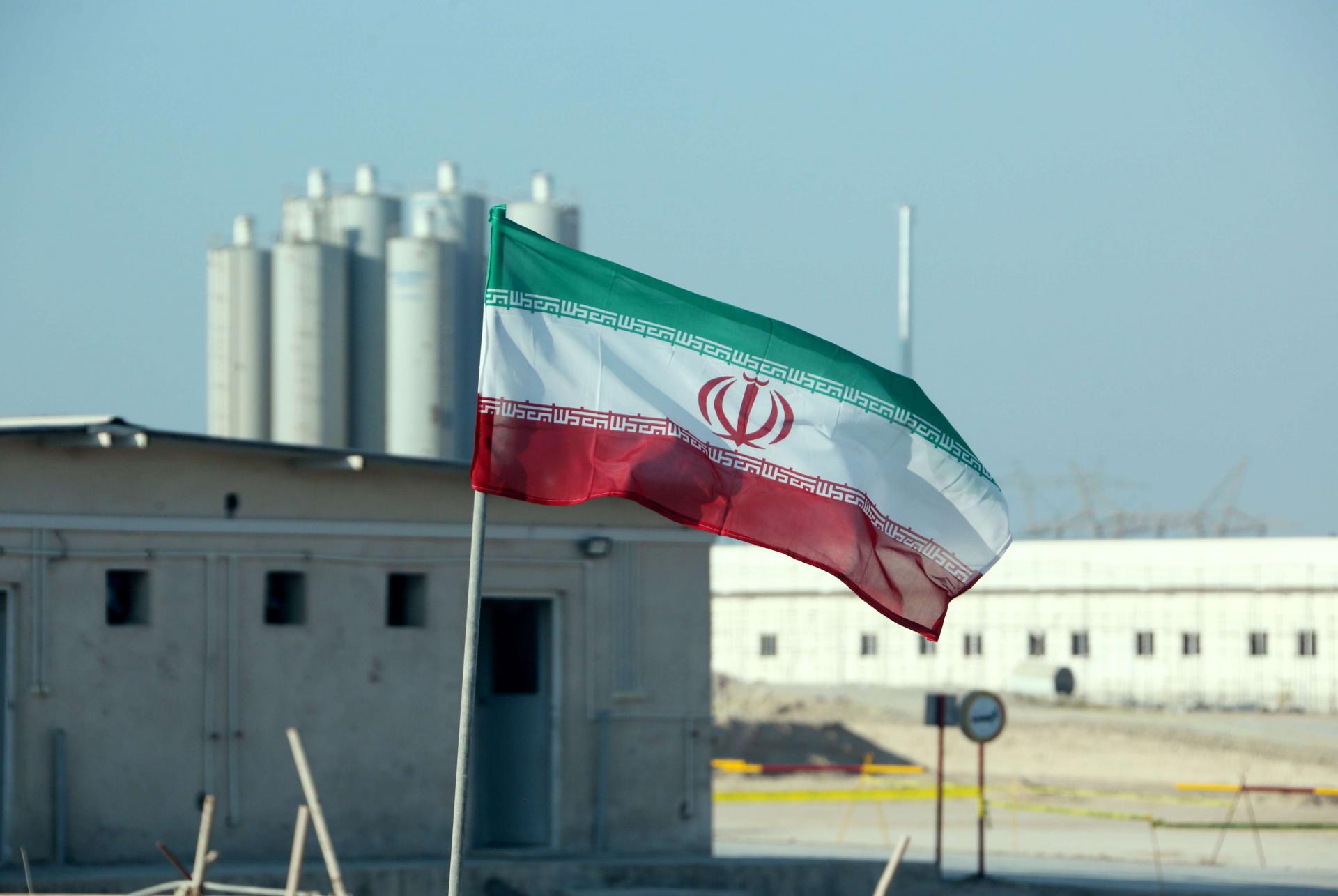 An Iranian flag in Iran's Bushehr nuclear power plant