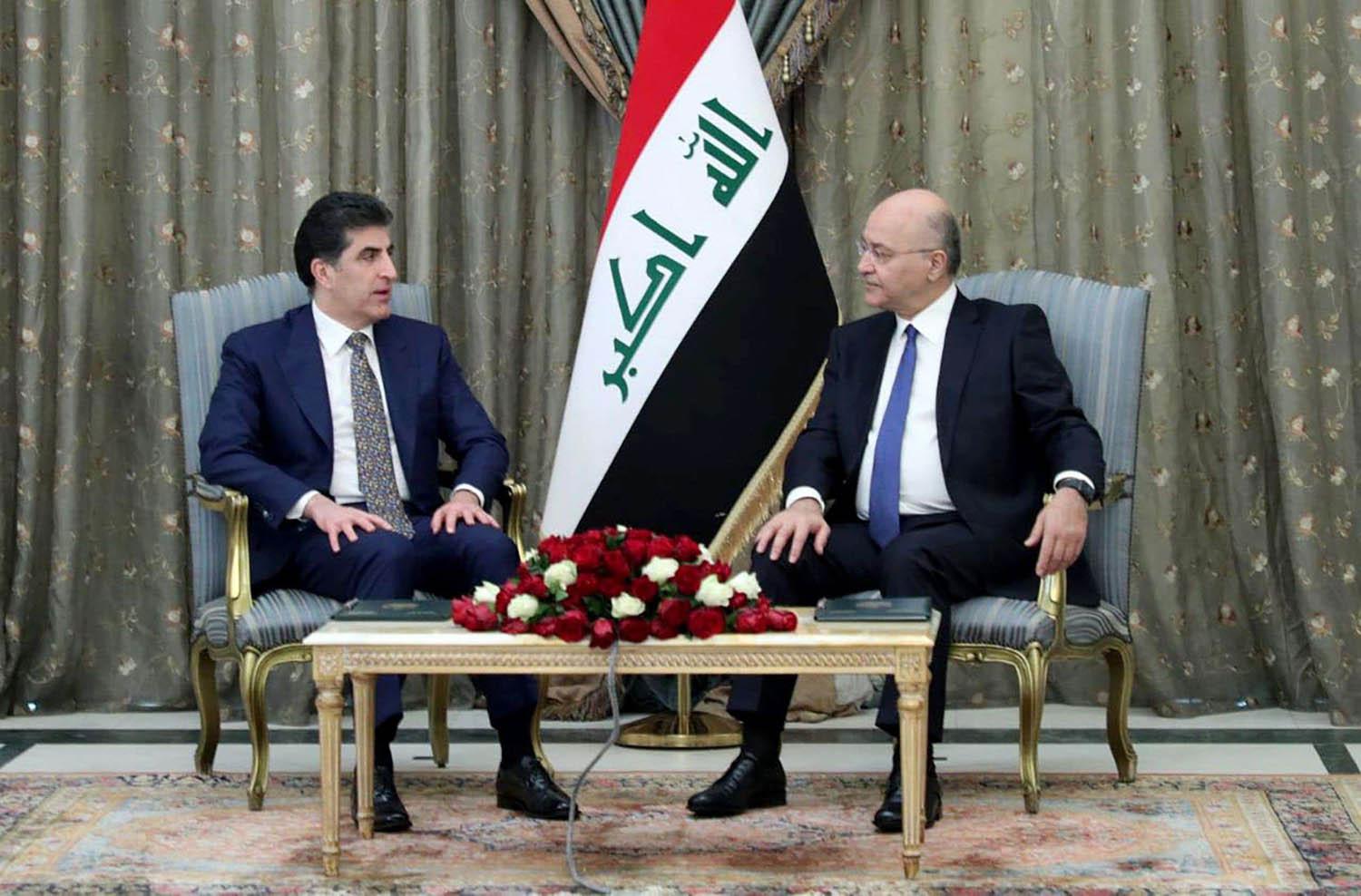 الرئيس العراقي برهم صالح يستقبل رئيس اقليم كردستان نيجيرفان بارزاني