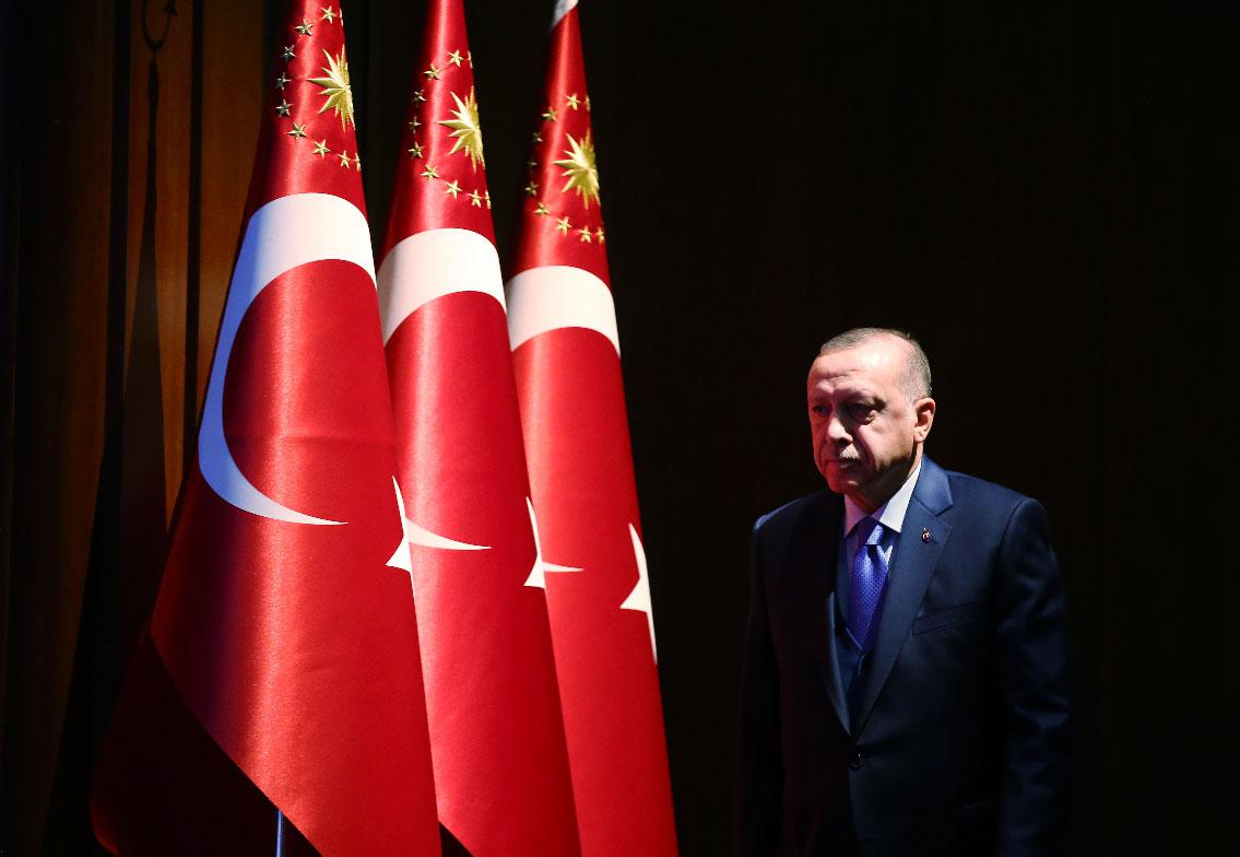 Turkey's President Recep Tayyip Erdogan arrives to deliver a speech at an event in Ankara