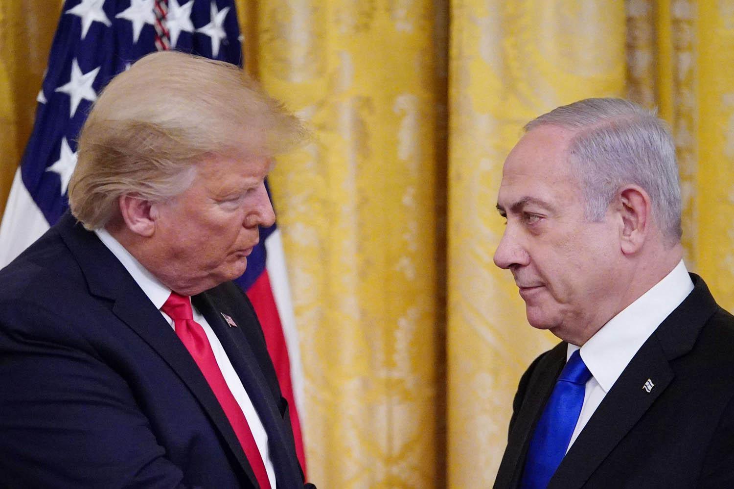 الرئيس الأميركي دونالد ترامب مع رئيس الوزراء الاسرائيلي بنيامين نتنياهو