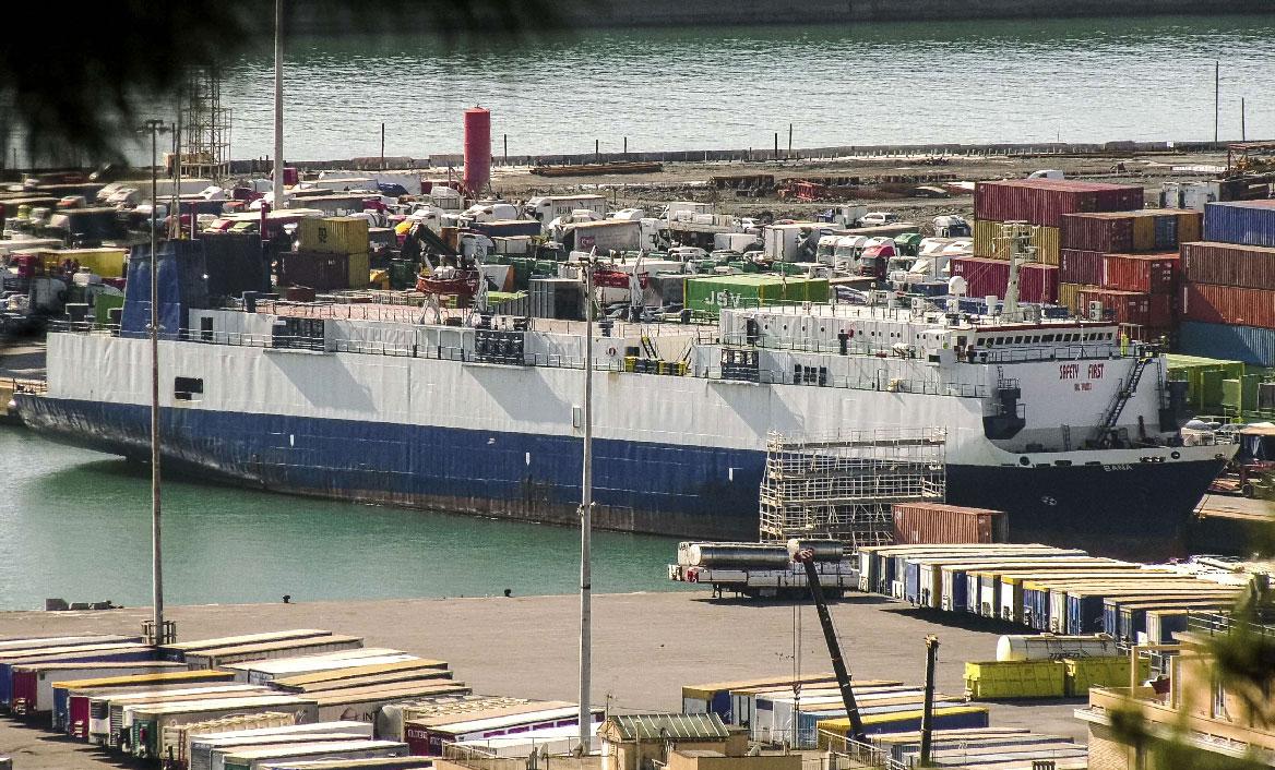 The Lebanese-flagged cargo ship Bana docked in the port in Genoa, northern Italy