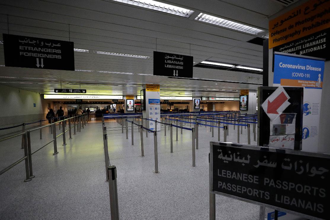 Empty security counters at the Rafik Hariri International Airport in Beirut