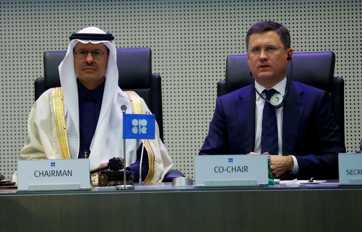 Saudi Arabia's Minister of Energy Prince Abdulaziz bin Salman Al-Saud and Russia's Energy Minister Alexander Novak