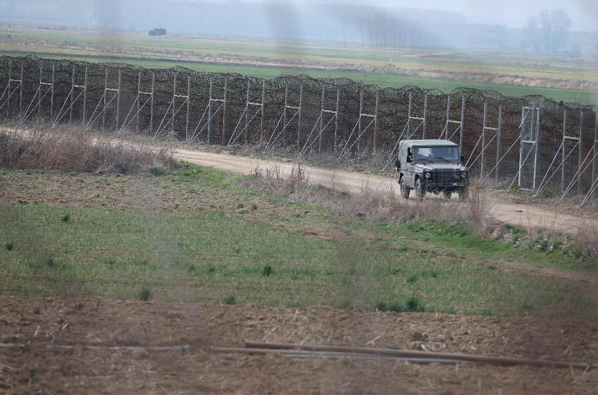 A jeep is seen near Greece's border crossing with Turkey in Kastanies