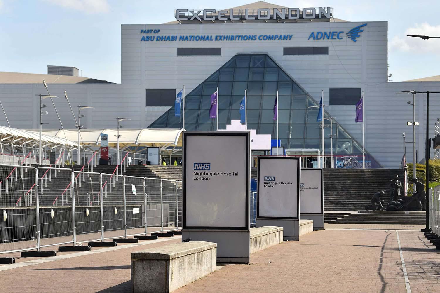 A general view is seen of the ExCeL London exhibition centre, which has been transformed into the "NHS Nightingale" field hospital, in London