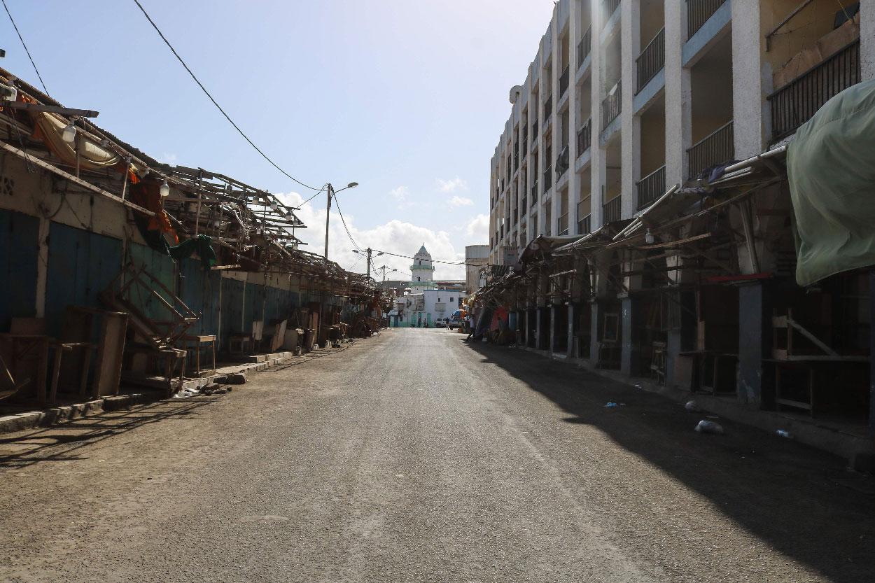 Shops are closed at a clothes market in Djibouti