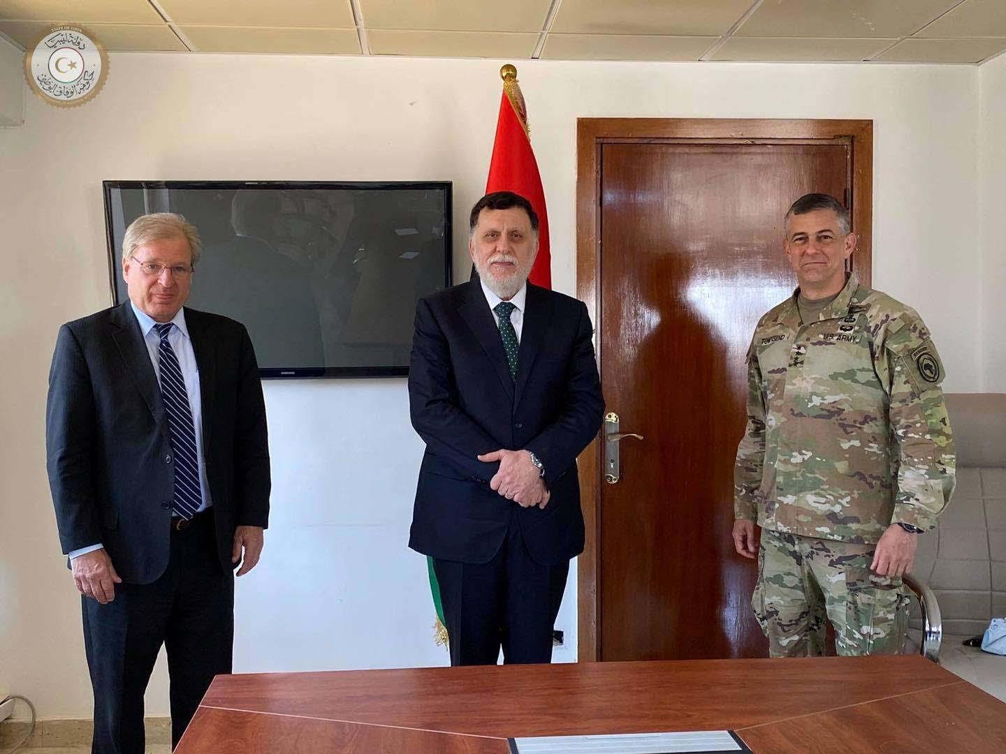 Prime Minister Fayez al-Sarraj meets with the US Ambassador to Libya, Richard Norland and commander of AFRICOM Gen. Stephen Townsend