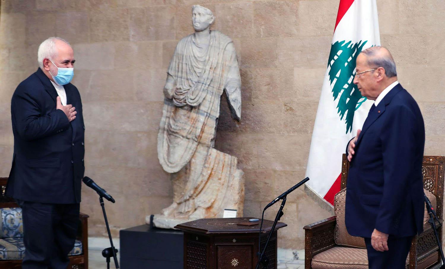 الرئيس اللبناني ميشال عون يستقبل وزير الخارجية الإيراني محمد جواد ظريف