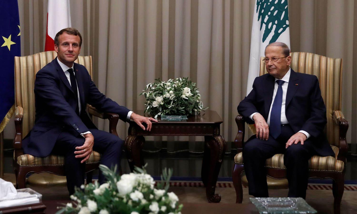 الرئيس اللبناني ميشال عون يستقبل الرئيس الفرنسي ايمانويل ماكرون