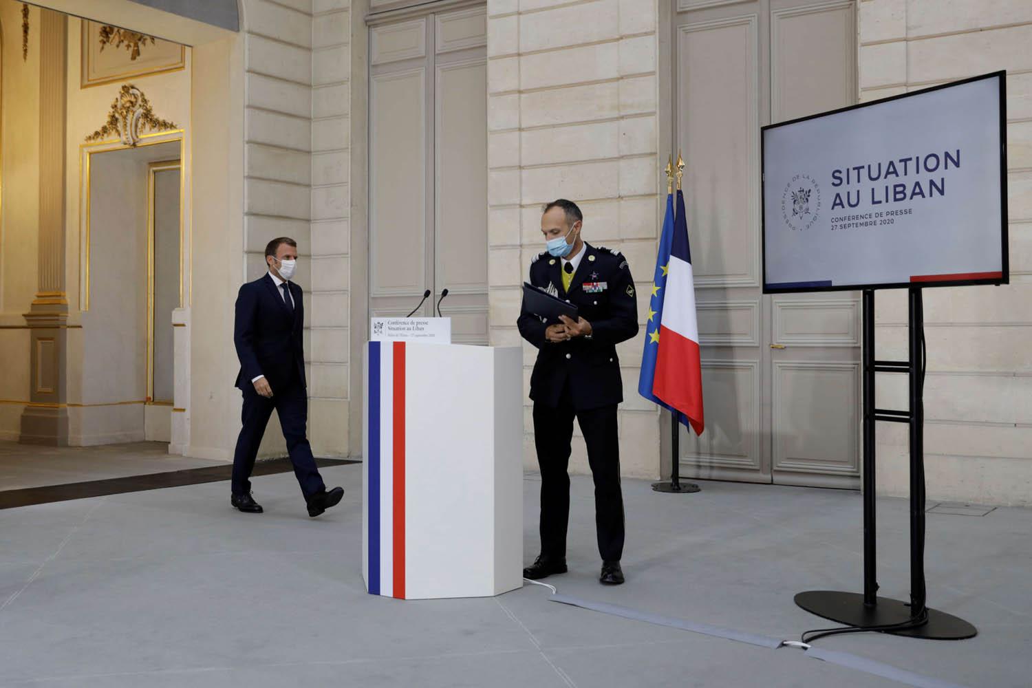 الرئيس الفرنسي ايمانويل ماكرون يستعد لإلقاء كلمة عن الأزمة في لبنان