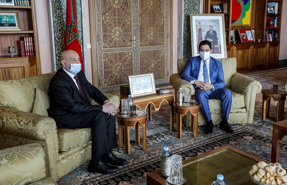 وزير الخارجية المغربي ناصر بوريطة ورئيس البرلمان الليبي عقيلة صالح