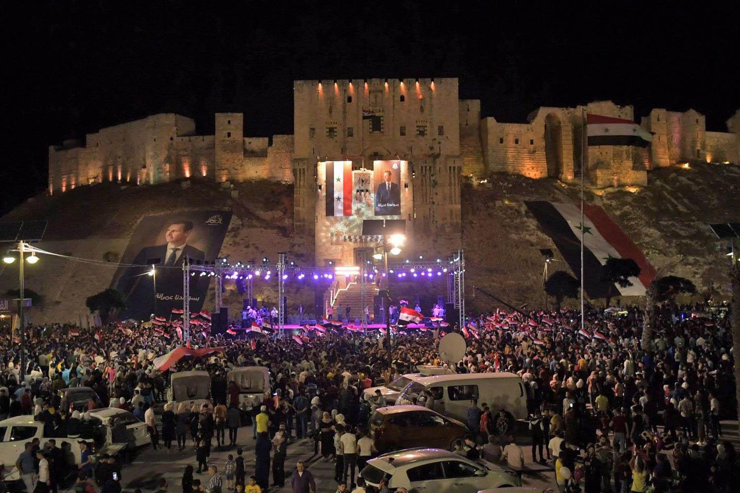 احتفالات في حلب بفوز الأسد في الانتخابات الرئاسية