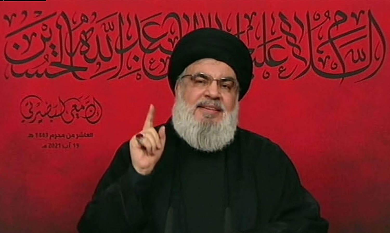 زعيم حزب الله حسن نصرالله يتحدث في كلمة مسجلة