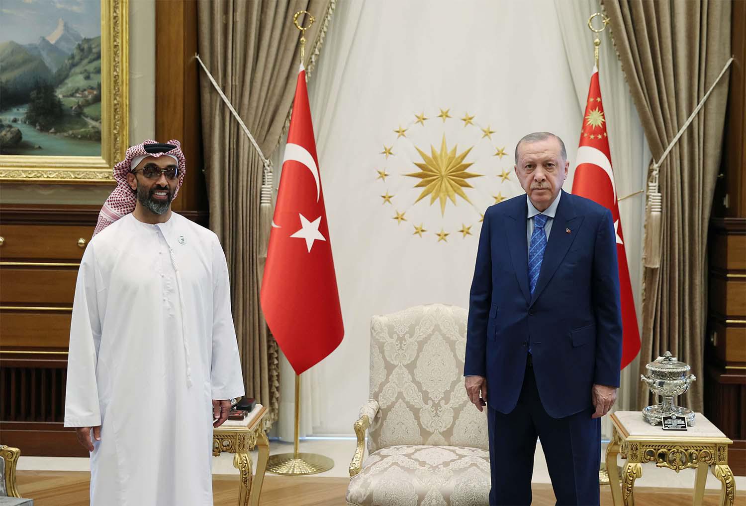 Turkish President Tayyip Erdogan meets with UAE National Security Adviser Sheikh Tahnoun bin Zayed Al Nahyan in Ankara
