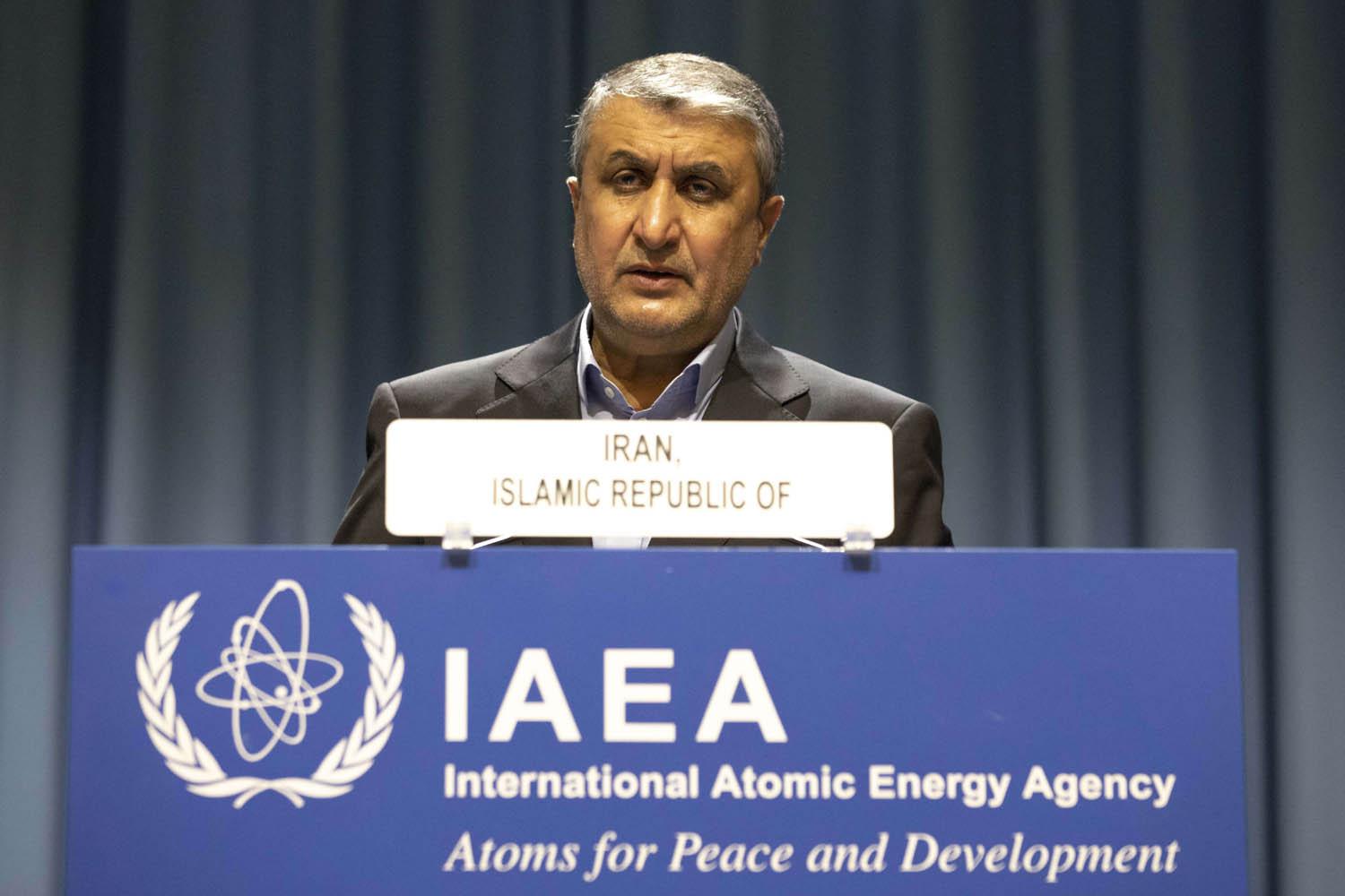 محمد إسلامي رئيس هيئة الطاقة الذرية الإيرانية يلقي كلمة في اجتماع المنظمة الدولية للطاقة الذرية في فيينا