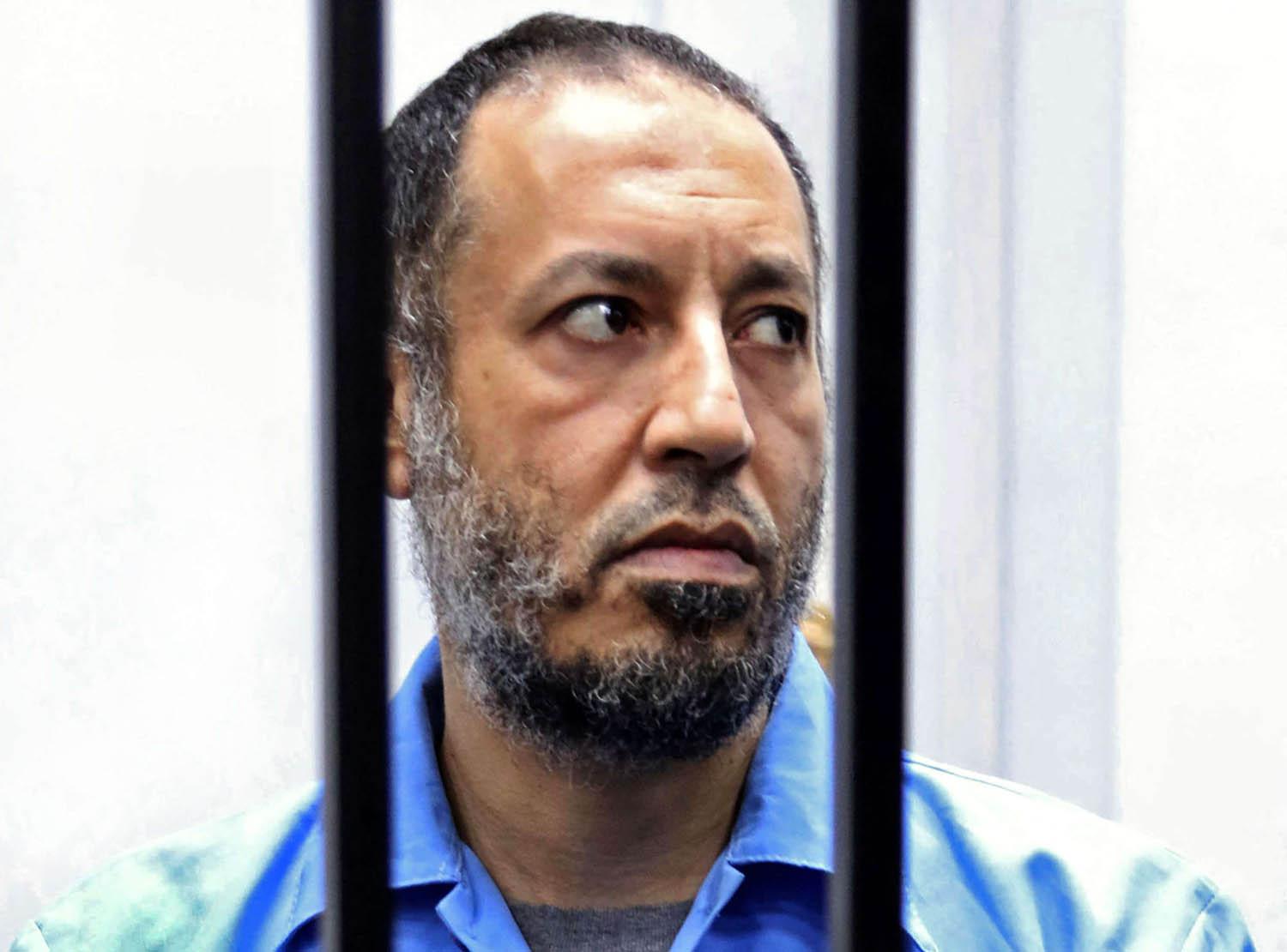 الساعدي القذافي اثناء محاكمته في طرابلس
