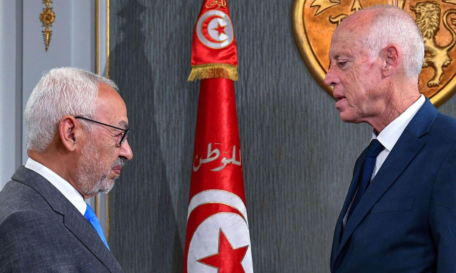 الرئيس التونسي قيس سعيد يستقبل رئيس حركة النهضة راشد الغنوشي (2019)